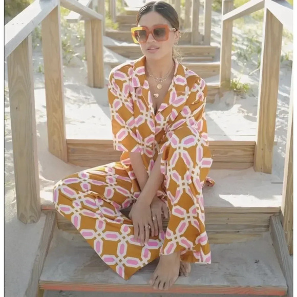 ZARA Geo Pajama Style Top Lounge Wear Blogger Favorite Retro Mod Size Small - Picture 2 of 7